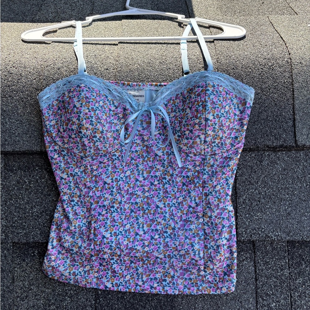 No Boundaries Multicolor Floral Lace Trim Tank Top